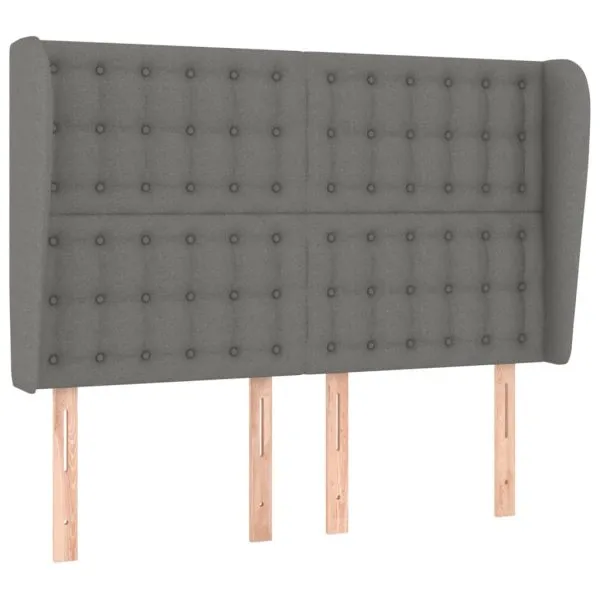 Tăblie de pat cu aripioare gri închis 147x23x118/128 cm textil