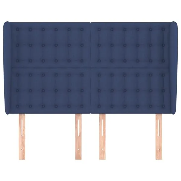 Tăblie de pat cu aripioare, albastru, 147x23x118/128 cm, textil