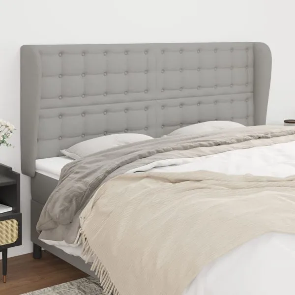 Tăblie de pat cu aripioare gri deschis 203x23x118/128 cm textil