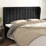 Tăblie de pat cu aripioare, negru, 183x23x118/128 cm, catifea