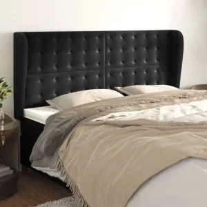 Tăblie de pat cu aripioare, negru, 183x23x118/128 cm, catifea