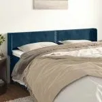 Tăblie pat cu aripioare albastru închis 203x16x78/88 cm catifea