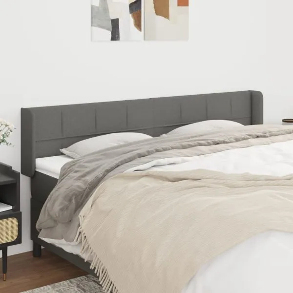 Tăblie de pat cu aripioare gri închis 163x16x78/88 cm textil
