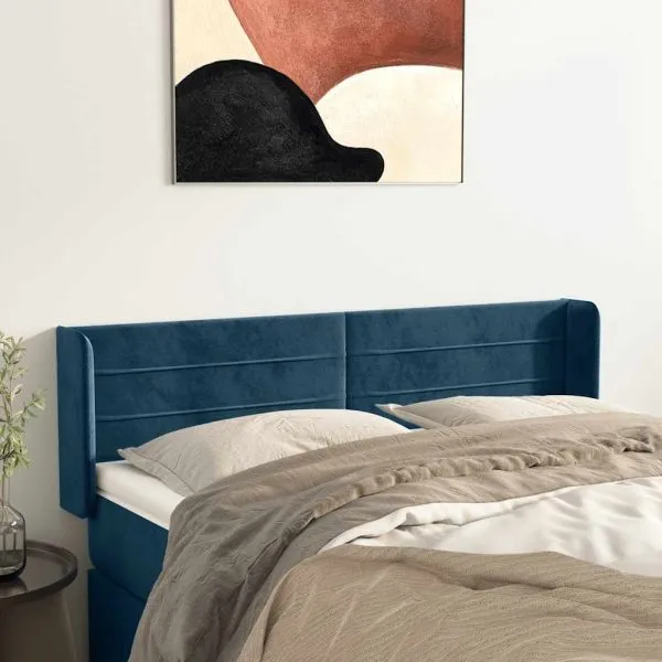 Tăblie pat cu aripioare albastru închis 147x16x78/88 cm catifea