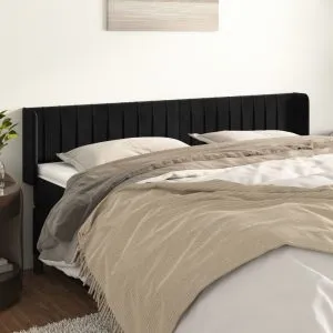 Tăblie de pat cu aripioare negru 183x16x78/88 cm catifea