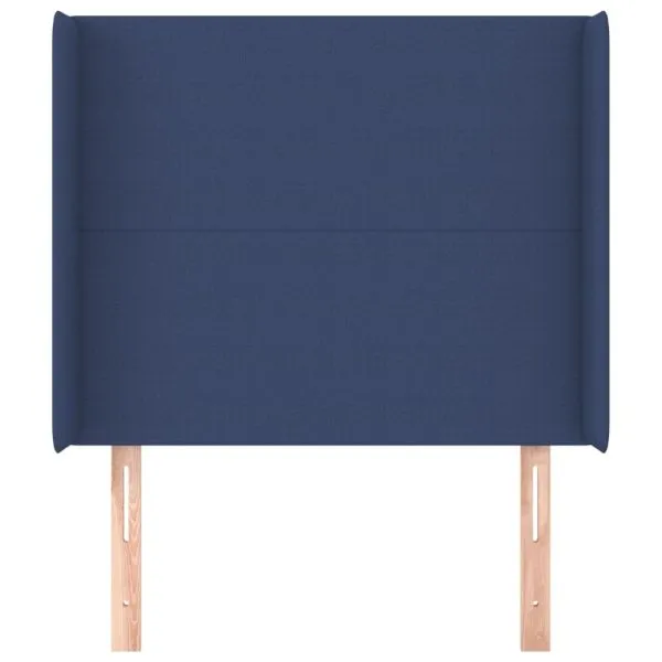 Tăblie de pat cu aripioare, albastru, 93x16x118/128 cm, textil