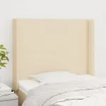 Tăblie de pat cu aripioare, crem, 103x16x118/128 cm, textil