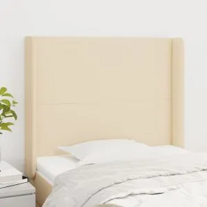 Tăblie de pat cu aripioare, crem, 103x16x118/128 cm, textil