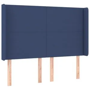 Tăblie de pat cu aripioare, albastru, 147x16x118/128 cm, textil