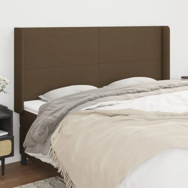 Tăblie de pat cu aripioare maro închis 203x16x118/128 cm textil