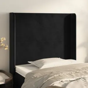Tăblie de pat cu aripioare, negru, 93x16x118/128 cm, catifea