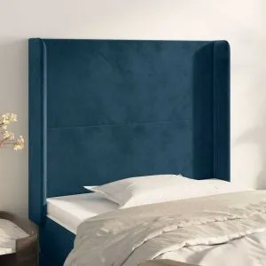 Tăblie pat cu urechi albastru închis 103x16x118/128 cm catifea