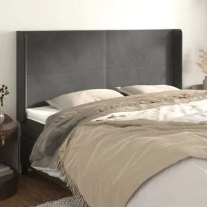 Tăblie de pat cu aripioare gri închis 203x16x118/128 cm catifea
