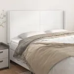 Tăblie de pat cu aripioare, alb, 203x16x118/128 cm, piele eco