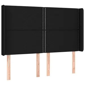 Tăblie de pat cu aripioare, negru, 147x16x118/128 cm, textil