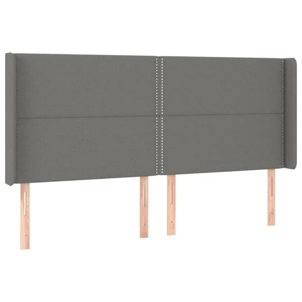 Tăblie de pat cu aripioare gri închis 203x16x118/128 cm textil