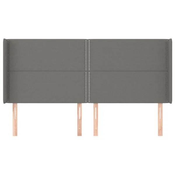 Tăblie de pat cu aripioare gri închis 203x16x118/128 cm textil