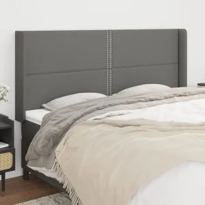 Tăblie de pat cu aripioare gri închis 203x16x118/128 cm textil