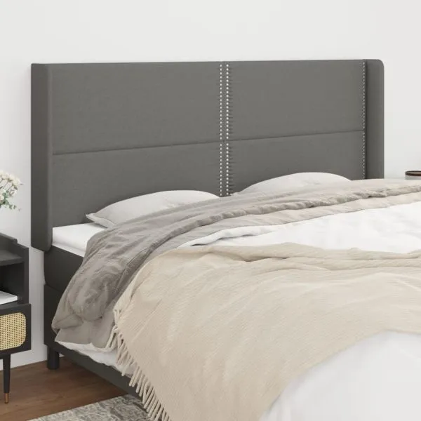 Tăblie de pat cu aripioare gri închis 203x16x118/128 cm textil