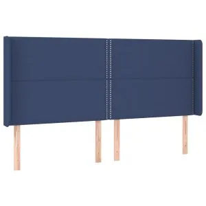 Tăblie de pat cu aripioare, albastru, 203x16x118/128 cm, textil