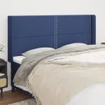 Tăblie de pat cu aripioare, albastru, 203x16x118/128 cm, textil