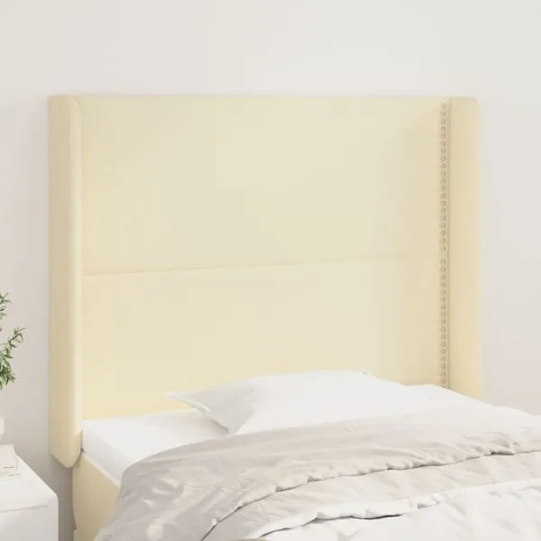 Tăblie de pat cu aripioare, crem, 103x16x118/128 cm, piele eco