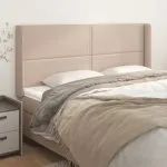 Tăblie pat cu aripioare, cappuccino,183x16x118/128 cm piele eco