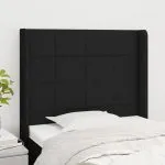 Tăblie de pat cu aripioare, negru, 93x16x118/128 cm, textil