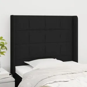 Tăblie de pat cu aripioare, negru, 93x16x118/128 cm, textil