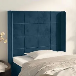 Tăblie pat cu aripioare albastru închis 93x16x118/128cm catifea