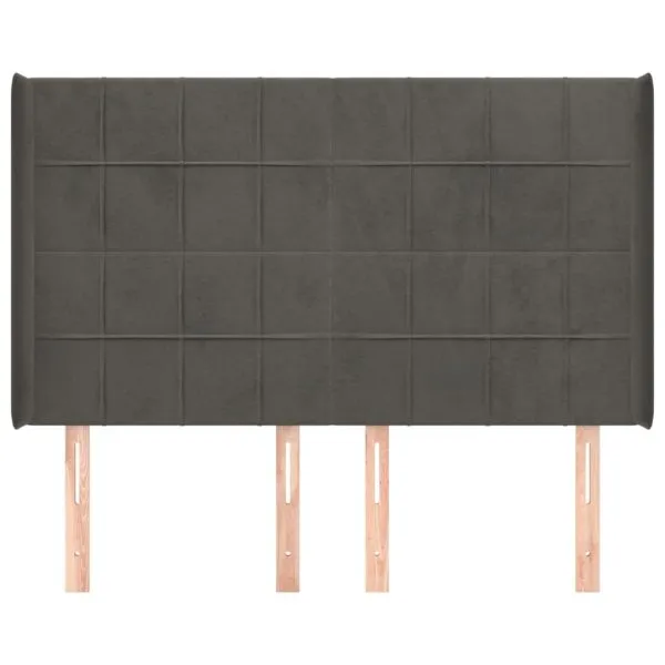 Tăblie de pat cu aripioare gri închis 147x16x118/128 cm catifea