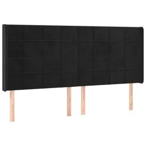 Tăblie de pat cu aripioare, negru, 163x16x118/128 cm, catifea