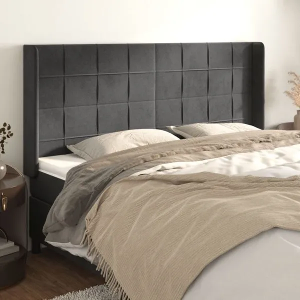Tăblie de pat cu aripioare gri închis 183x16x118/128 cm catifea