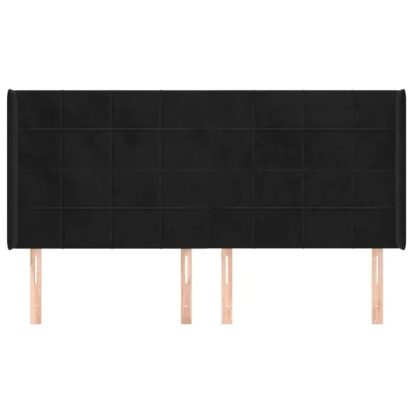 Tăblie de pat cu aripioare, negru, 203x16x118/128 cm, catifea