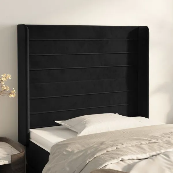 Tăblie de pat cu aripioare, negru, 83x16x118/128 cm, catifea