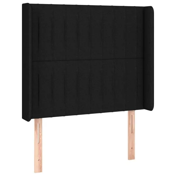 Tăblie de pat cu aripioare, negru, 93x16x118/128 cm, textil