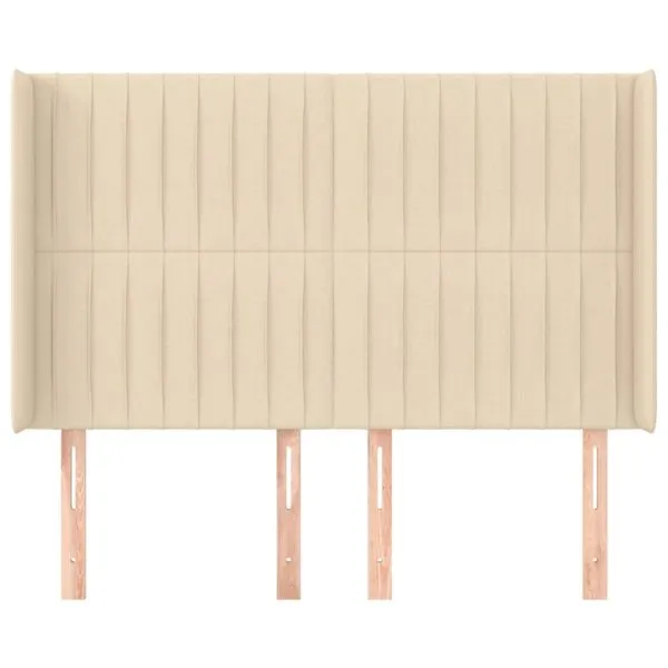 Tăblie de pat cu aripioare, crem, 147x16x118/128 cm, textil
