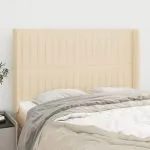 Tăblie de pat cu aripioare, crem, 147x16x118/128 cm, textil