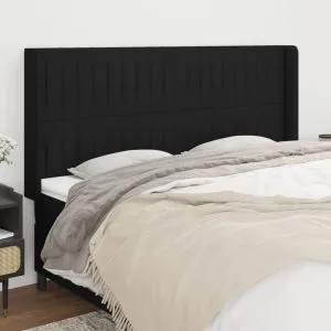 Tăblie de pat cu aripioare, negru, 203x16x118/128 cm, textil