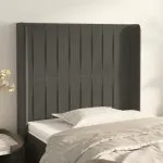 Tăblie de pat cu aripioare gri închis 83x16x118/128 cm catifea