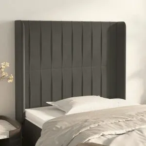 Tăblie de pat cu aripioare gri închis 83x16x118/128 cm catifea