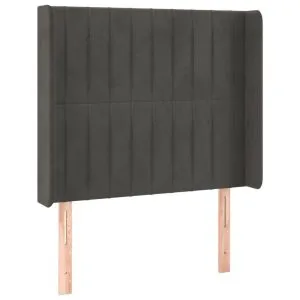 Tăblie de pat cu aripioare gri închis 103x16x118/128 cm catifea