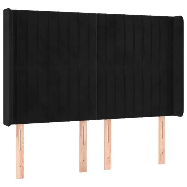 Tăblie de pat cu aripioare, negru, 147x16x118/128 cm, catifea