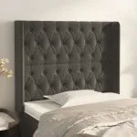 Tăblie de pat cu aripioare gri închis 93x16x118/128 cm catifea