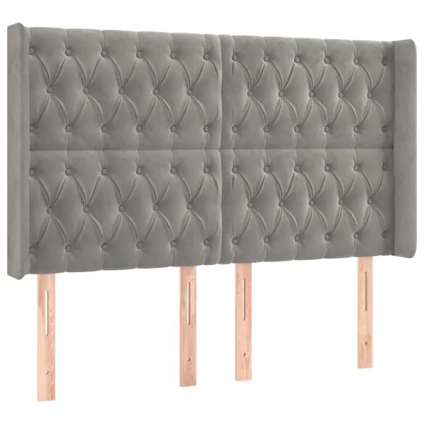 Tăblie de pat cu aripioare gri deschis 147x16x118/128cm catifea