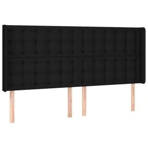 Tăblie de pat cu aripioare, negru, 163x16x118/128 cm, textil