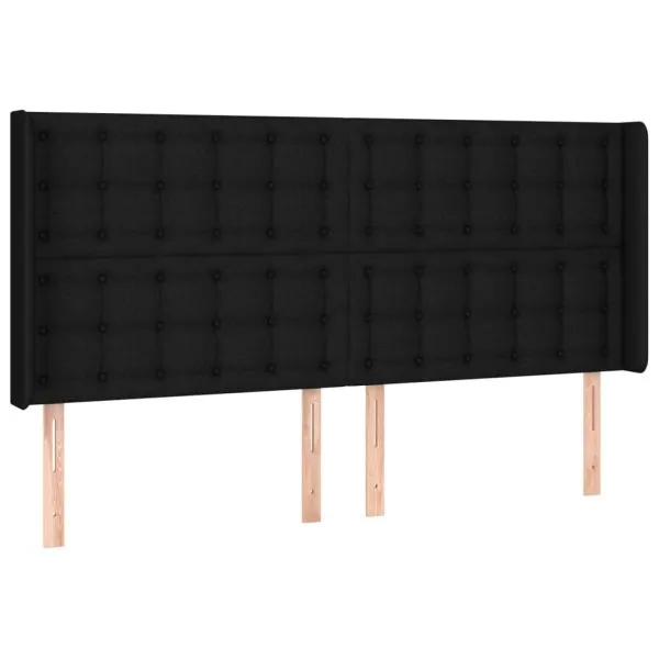 Tăblie de pat cu aripioare, negru, 163x16x118/128 cm, textil