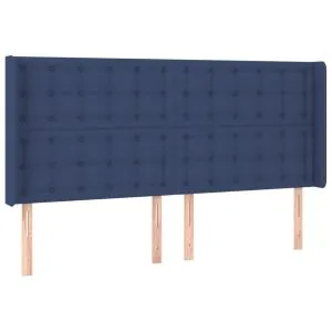 Tăblie de pat cu aripioare, albastru, 183x16x118/128 cm, textil