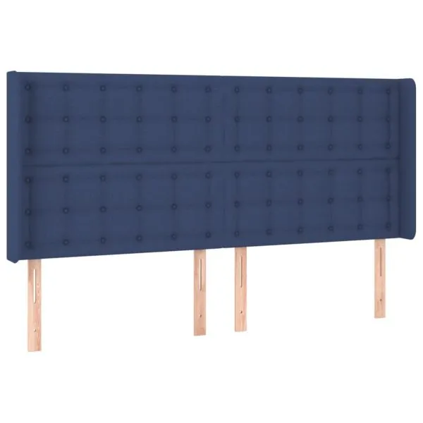Tăblie de pat cu aripioare, albastru, 183x16x118/128 cm, textil
