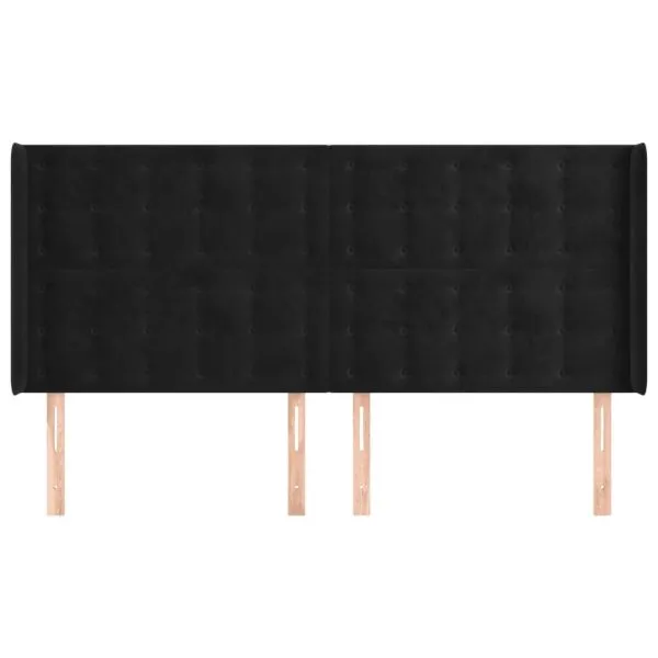 Tăblie de pat cu aripioare, negru, 183x16x118/128 cm, catifea